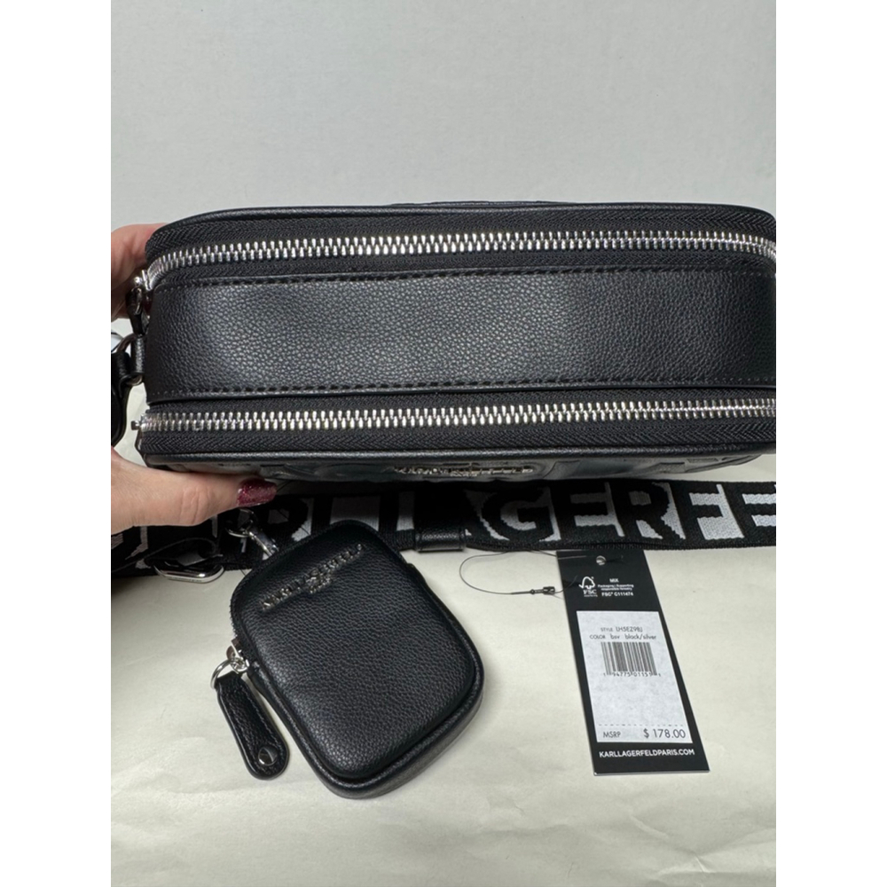Karl Lagerfeld Paris Crossbody Bag – Black Logo Embossed, Silver Hardware, NWT - Picture 6 of 8